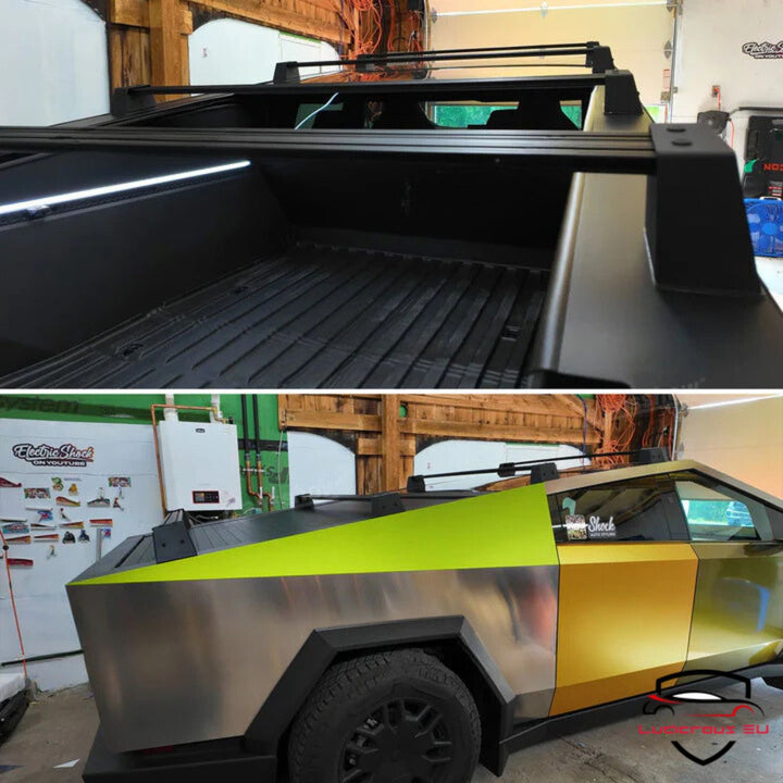 Crossbar Roof Rack Cargo Carrier for Tesla Cybertruck is available at Ludicrous EV.