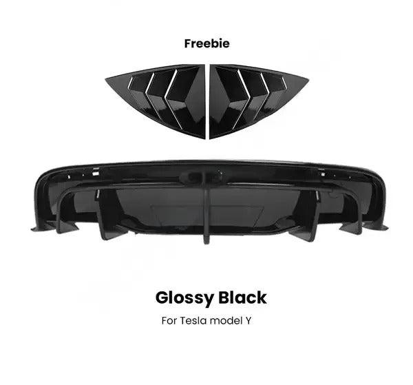 Rear Bumper Diffuser Lip Chin Spoiler Body Kit Black Carbon Look with Tow Hitch Support Tuning Parts for Tesla Model Y 2021-2023 is available at Ludicrous EV.