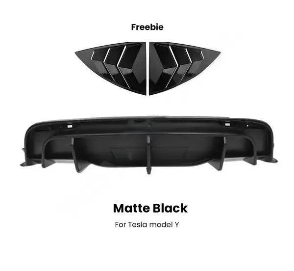 Rear Bumper Diffuser Lip Chin Spoiler Body Kit Black Carbon Look with Tow Hitch Support Tuning Parts for Tesla Model Y 2021-2023 is available at Ludicrous EV.