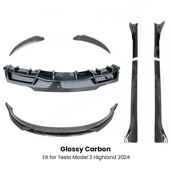 Glossy Carbon Body Kit for Tesla Model 3 Highland 2024 is available at Ludicrous EV.
