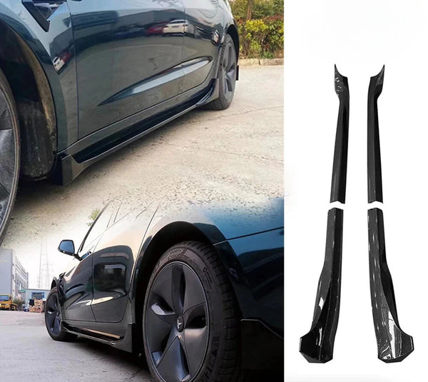 Side Skirt Flank Trim Cover Protector - Carbon Fiber Pattern ABS Body Kit for 2017-2023 Tesla Model 3/Model Y at Ludicrous EV.