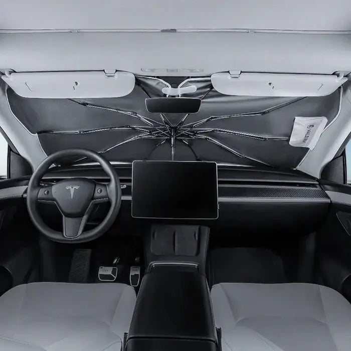 Windshield SunShade Umbrella- NASA for Tesla is available at Ludicrous EV.
