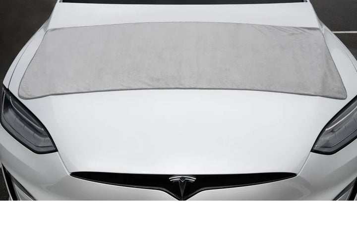 Large microfiber cloth on Tesla hood