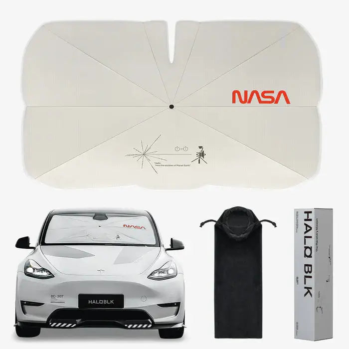 Windshield SunShade Umbrella- NASA for Tesla is available at Ludicrous EV.
