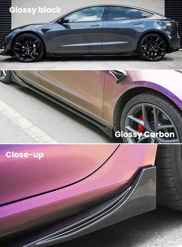 Glossy Carbon Fiber Side Skirts for Tesla Model 3/Model Y (2017-2024) is available at Ludicrous EV.
