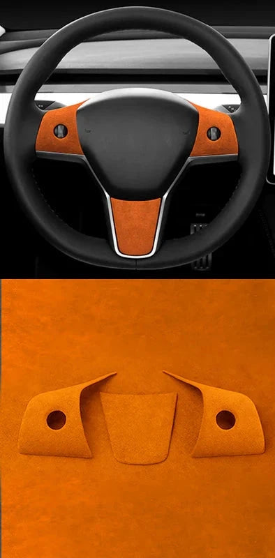 3-Piece Steering Wheel Panel Cover Set for Tesla Model Y/Model 3 Alcantara at Ludicrous EV.