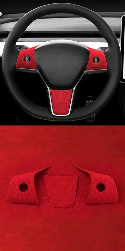 3-Piece Steering Wheel Panel Cover Set for Tesla Model Y/Model 3 Alcantara at Ludicrous EV.