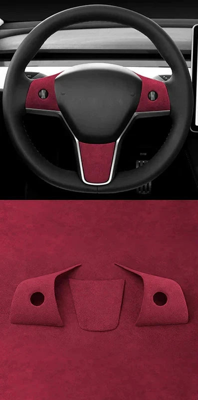 3-Piece Steering Wheel Panel Cover Set for Tesla Model Y/Model 3 Alcantara at Ludicrous EV.