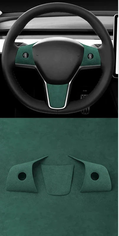 3-Piece Steering Wheel Panel Cover Set for Tesla Model Y/Model 3 Alcantara at Ludicrous EV.