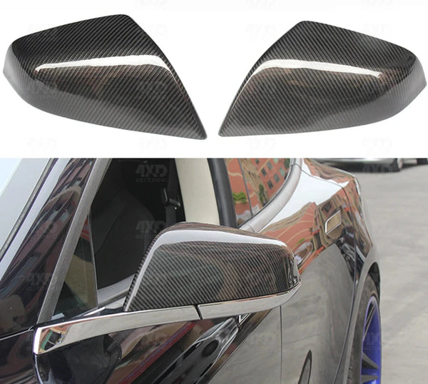 Rearview Mirror Cover in Dry Carbon Matte or Gloss for Tesla Model S 2014-2019 at Ludicrous EV.
