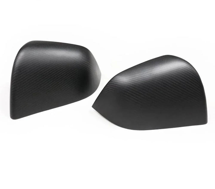 Gloss Black Carbon Fiber Mirror Caps Replacement Style for Tesla Model Y (2019-Up) is available at Ludicrous EV.