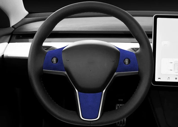 3-Piece Steering Wheel Panel Cover Set for Tesla Model Y/Model 3 Alcantara at Ludicrous EV.