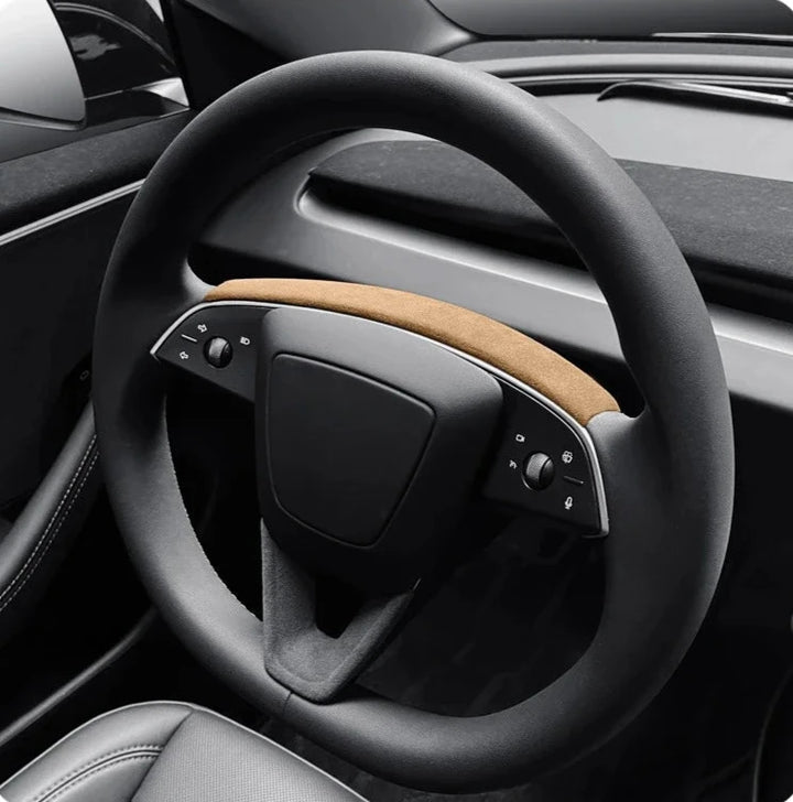 Suede Steering Wheel Trim Panel for Tesla Model 3+ Alcantara  is available at Ludicrous EV.