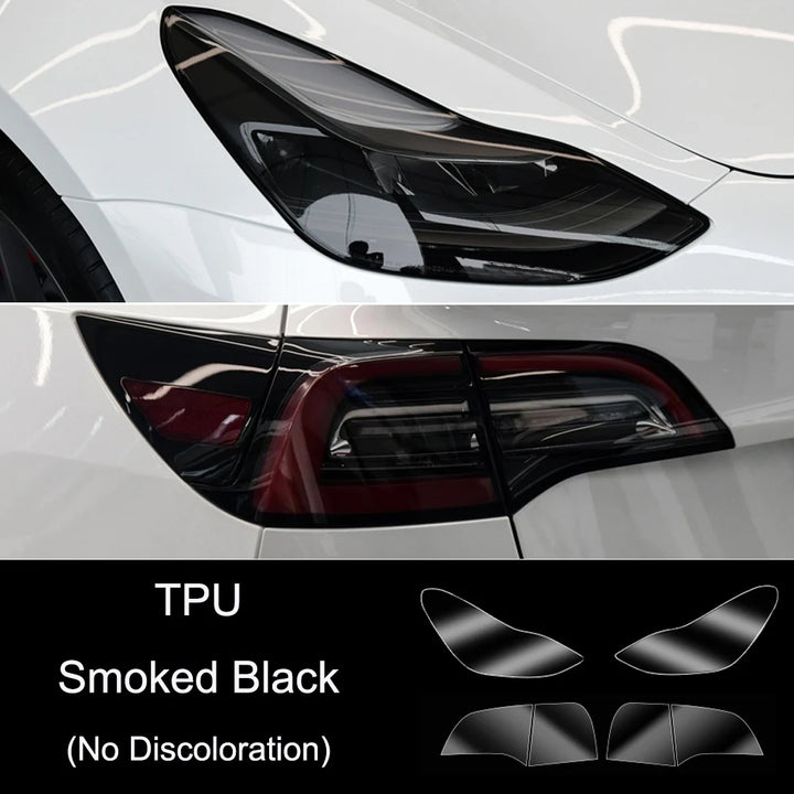 TPU Smoke Black Headlight Protector Film for Tesla Model 3/Y 2017-2022 is available at Ludicrous EV.