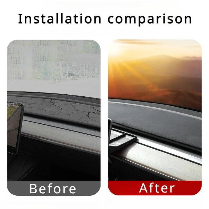 Lightproof Flannel Dashboard Mat Cover Sunscreen Protective Pad for Tesla New Model 3 2024 at Ludicrous EV.