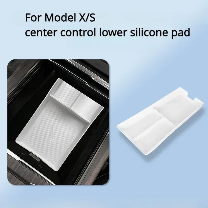 Silicone Center Console Storage Box for Tesla Model X/Model S is available at Ludicrous EV.
