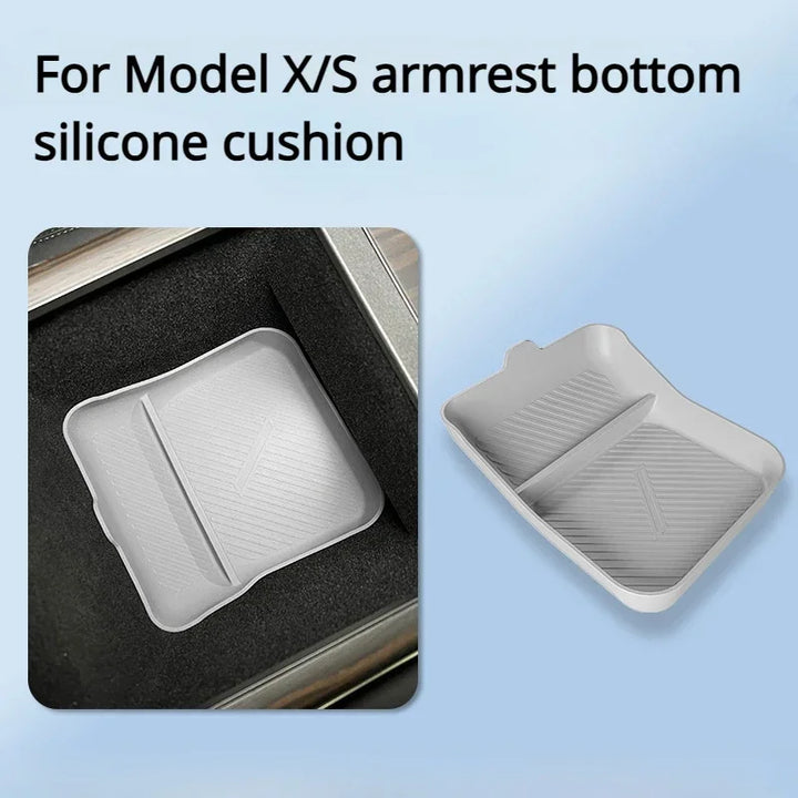 Silicone Center Console Storage Box for Tesla Model X/Model S is available at Ludicrous EV.
