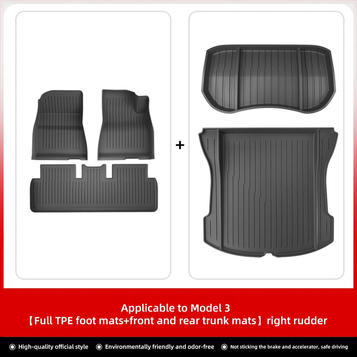 Foot Pad & Trunk Mat Set TPE Waterproof for Tesla Model 3/Y at Ludicrous EV.