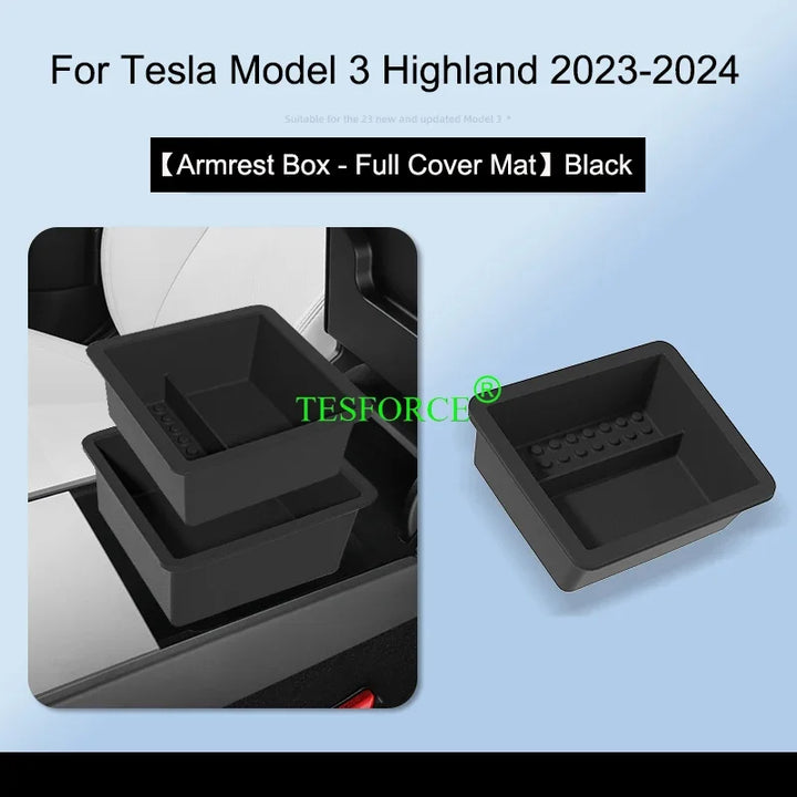 Center Armrest Box Cover Heightening Pad Leather Protector for Tesla Model 3 Highland 2023-2024 is available at Ludicrous EV.
