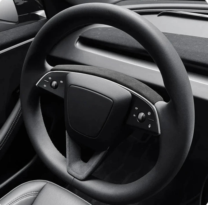 Suede Steering Wheel Trim Panel for Tesla Model 3+ Alcantara  is available at Ludicrous EV.