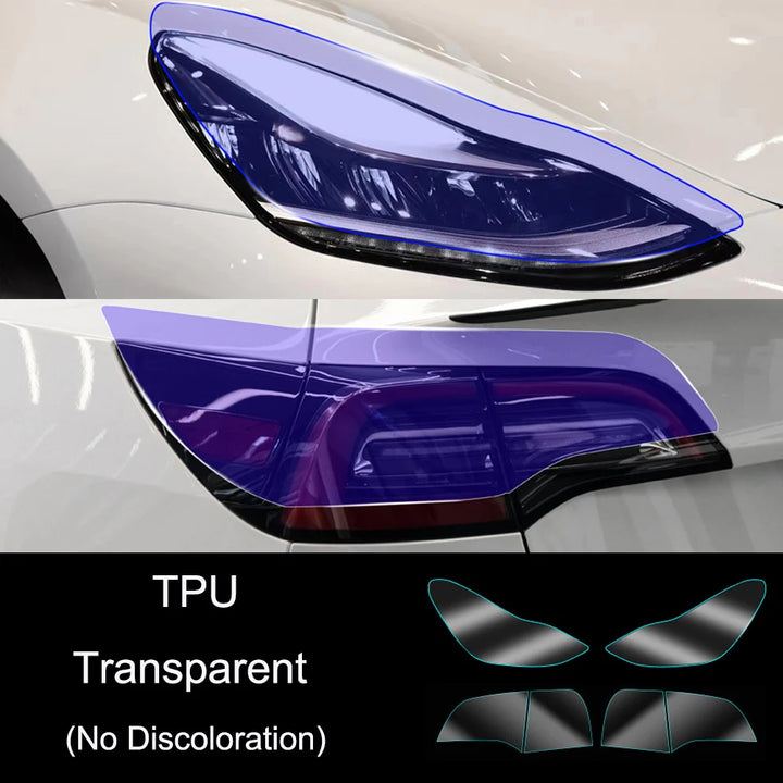 TPU Smoke Black Headlight Protector Film for Tesla Model 3/Y 2017-2022 is available at Ludicrous EV.