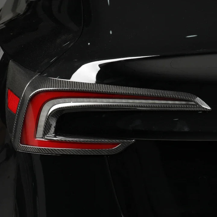 Carbon Fiber Rear Taillight Trim Frame for Tesla Model 3+ Highland 2024 is available at Ludicrous EV. 