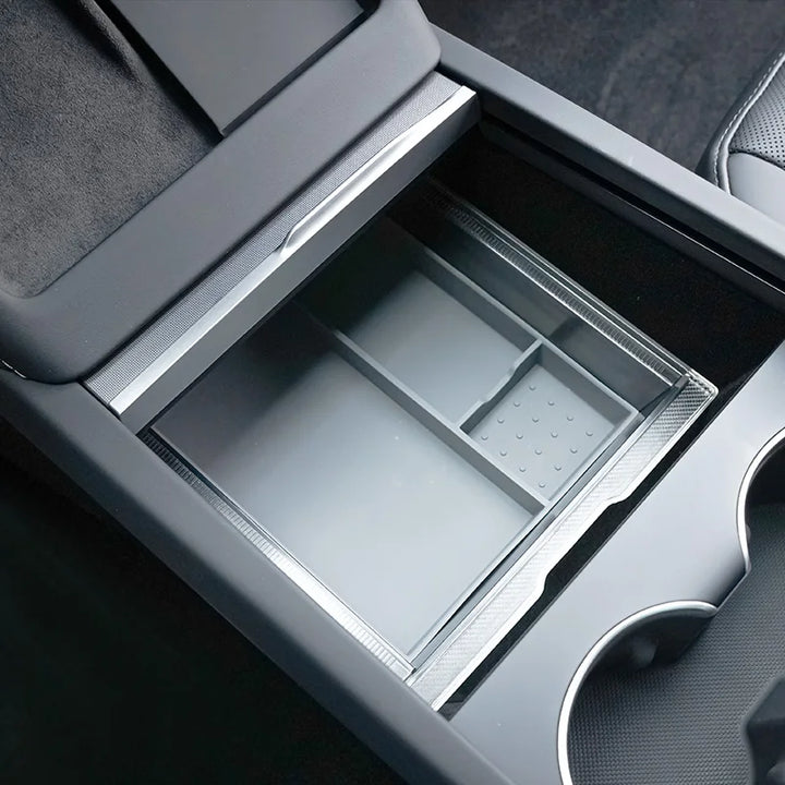 Central Control Storage Box with Transparent Armrest and Silicone Pad for Tesla Model 3 Highland 2024 is available at Ludicrous EV.