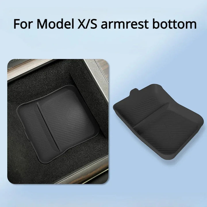 Silicone Center Console Storage Box for Tesla Model X/Model S is available at Ludicrous EV.
