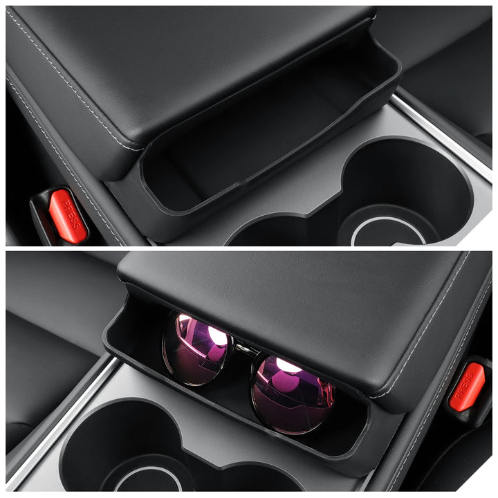 Armrest Glasses Storage Box & Key Card Organizer Tray for Tesla Model Y 2024 is available at Ludicrous EV.