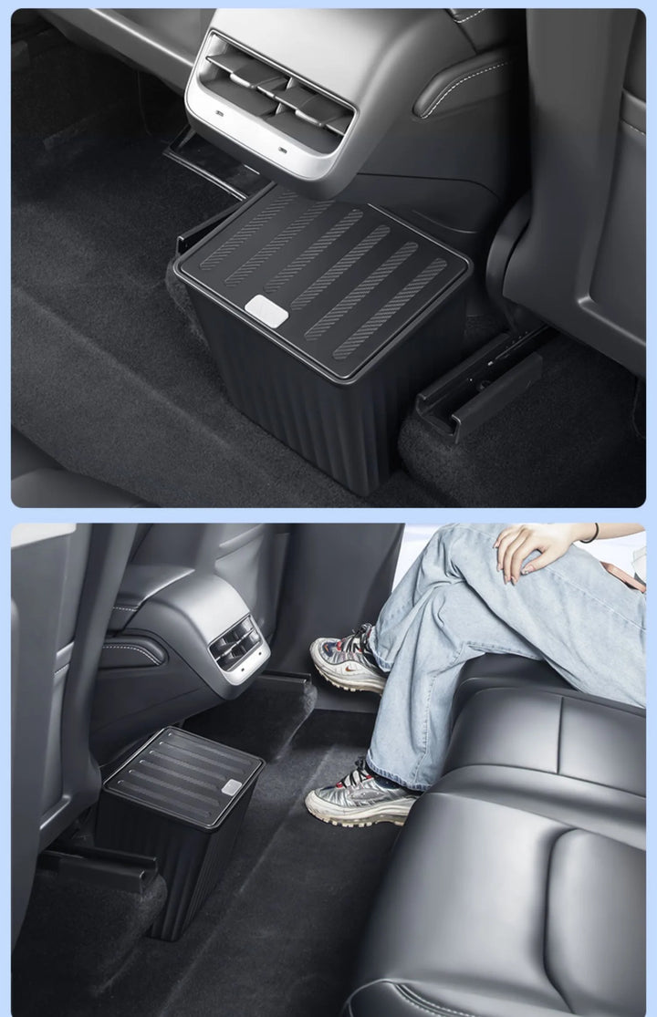 Rear Seat Trash Can & Front Door Push Button Organizer For Tesla Model Y is available at Ludicrous EV.
