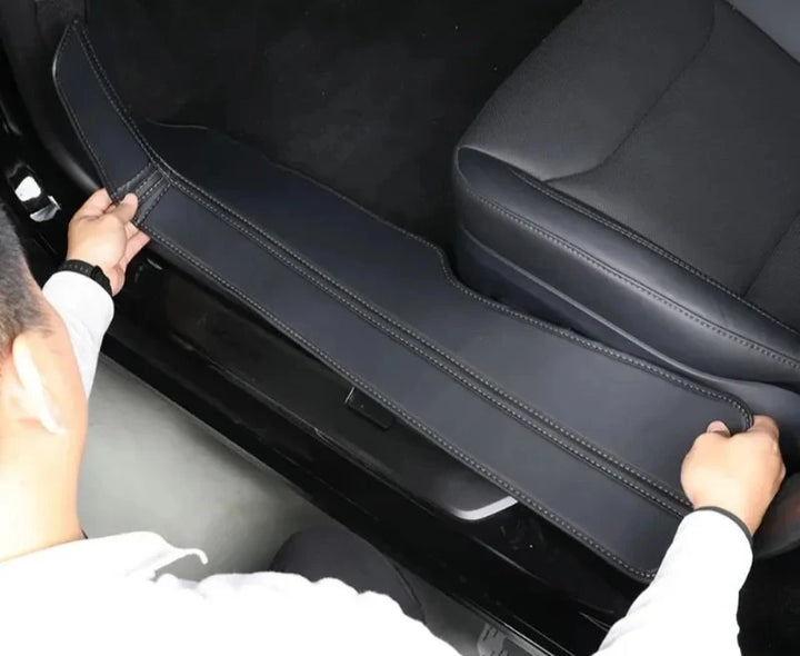 Front and Rear Door Sill Pads in Nappa Leather, Welcome Pedal Threshold Strips for Tesla Model 3 Highland 2024  is available at Ludicrous EV.