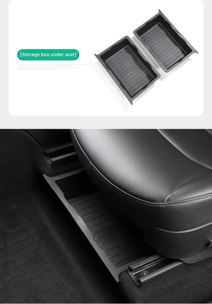 Under Seat Storage Trays /Center Console Organizer for Tesla Model Y is available at Ludicrous EV.
