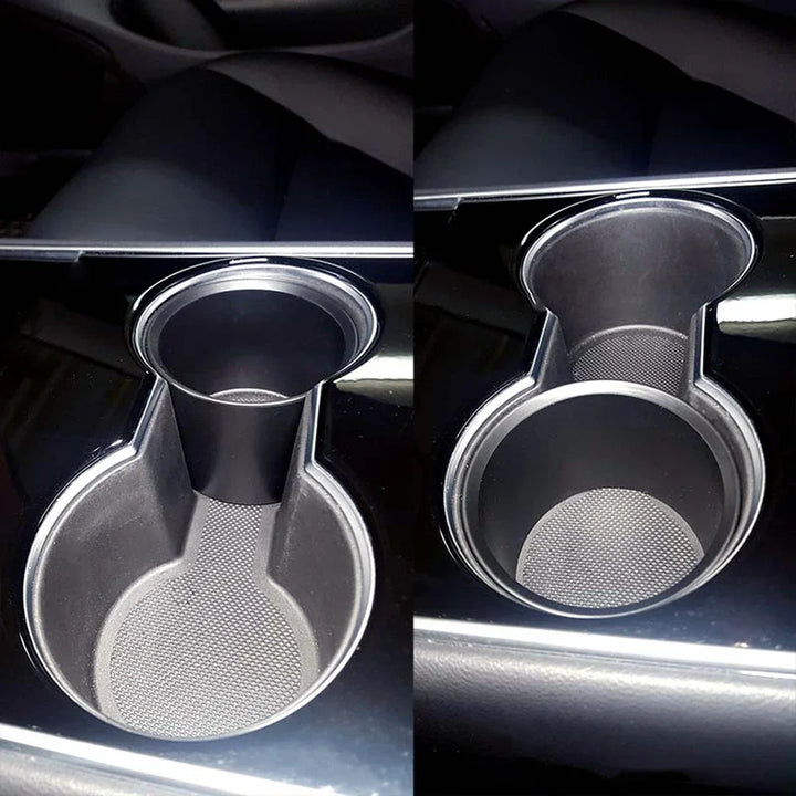 ABS Water Cup Holder Adapter for Tesla Model 3/Model Y Center Console is available at Ludicrous EV.
