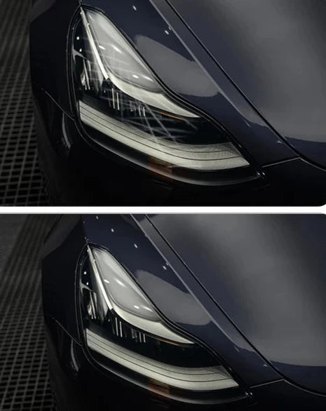 TPU Smoke Black Headlight Protector Film for Tesla Model 3/Y 2017-2022 is available at Ludicrous EV.