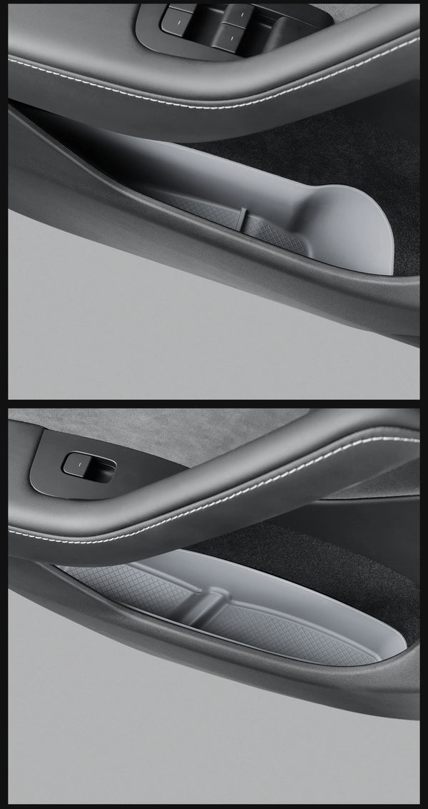  Anti-Dirt Side Door Handle Storage Organizer Tray, Front and Rear Doors for Tesla Model Y 2024 is available at Ludicrous EV.
