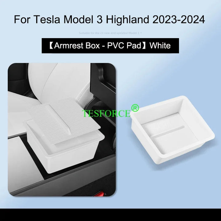 Center Armrest Box Cover Heightening Pad Leather Protector for Tesla Model 3 Highland 2023-2024 is available at Ludicrous EV.
