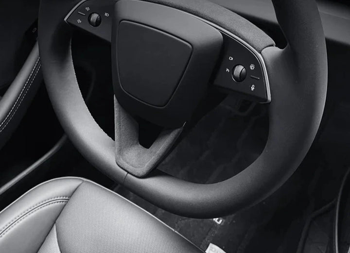 U-Shaped Suede Steering Wheel Trim Cover for 2024 Tesla Model 3 Highland is available at Ludicrous EV.
