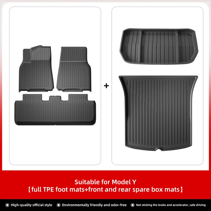 Foot Pad & Trunk Mat Set TPE Waterproof for Tesla Model 3/Y at Ludicrous EV.