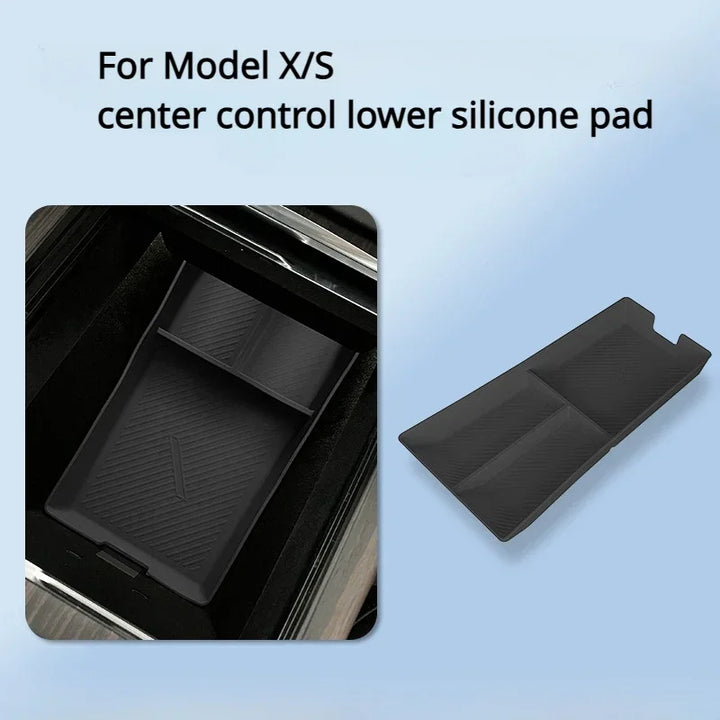 Silicone Center Console Storage Box for Tesla Model X/Model S is available at Ludicrous EV.
