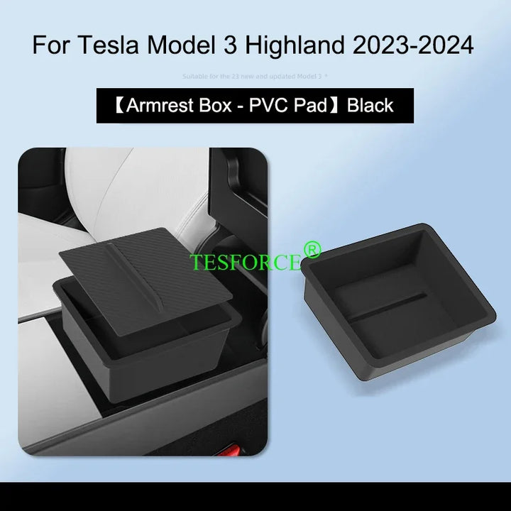 Center Armrest Box Cover Heightening Pad Leather Protector for Tesla Model 3 Highland 2023-2024 is available at Ludicrous EV.
