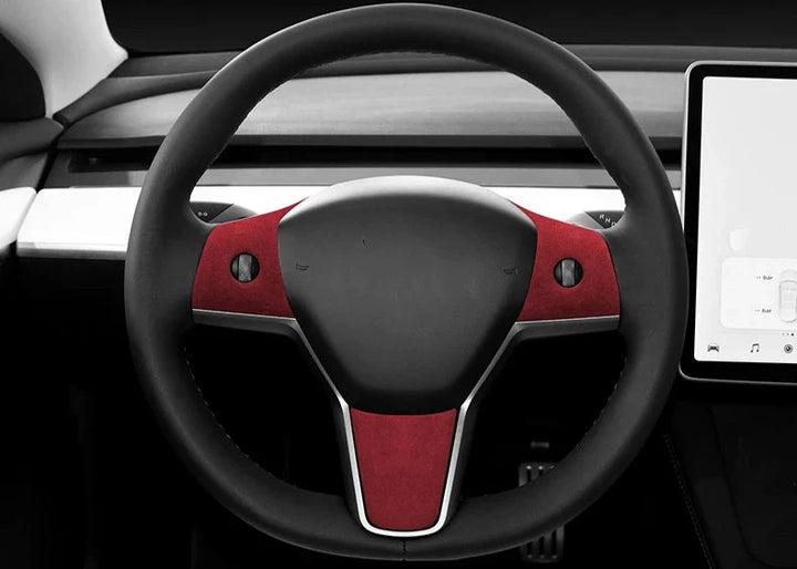 3-Piece Steering Wheel Panel Cover Set for Tesla Model Y/Model 3 Alcantara at Ludicrous EV.