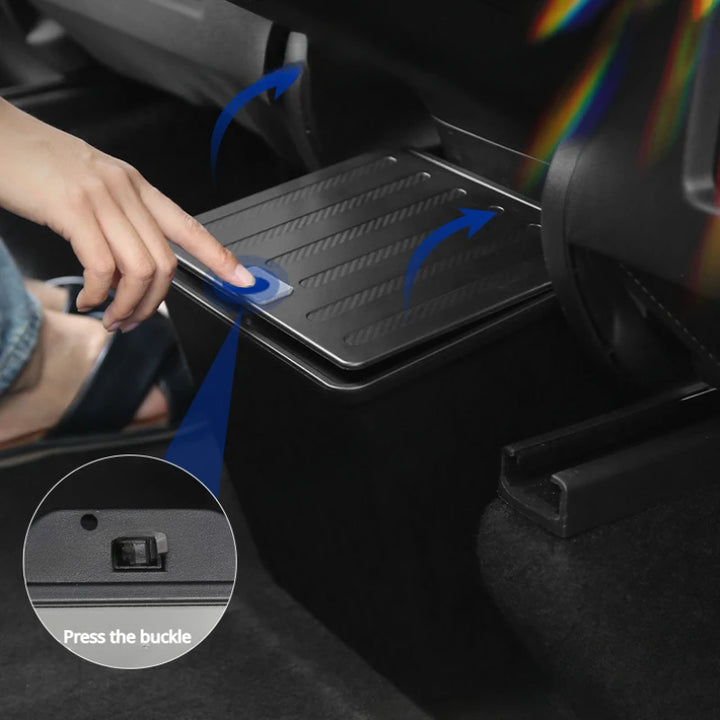 Under-Seat Trash Can for Tesla Model Y 2021-2024 is available at Ludicrous EV.
