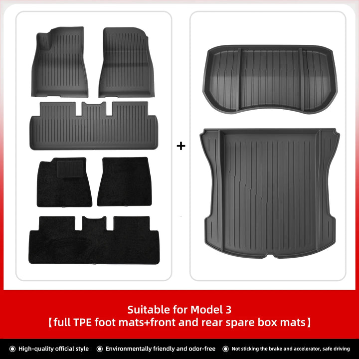 Foot Pad & Trunk Mat Set TPE Waterproof for Tesla Model 3/Y at Ludicrous EV.