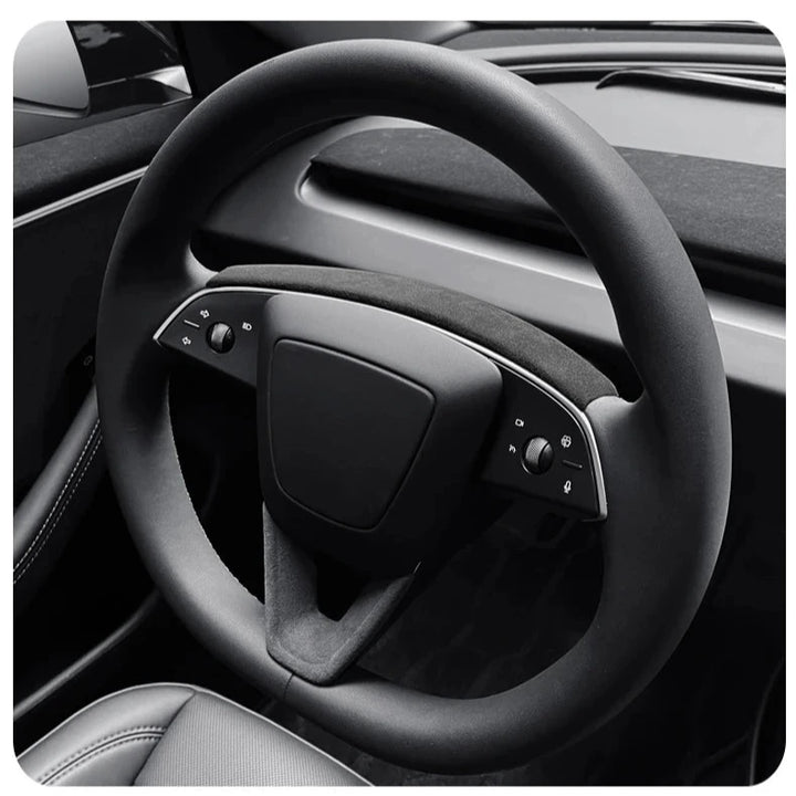 Alcantara Steering Wheel Top Panel for Tesla Model 3 Highland (2024+) is available at Ludicrous EV.