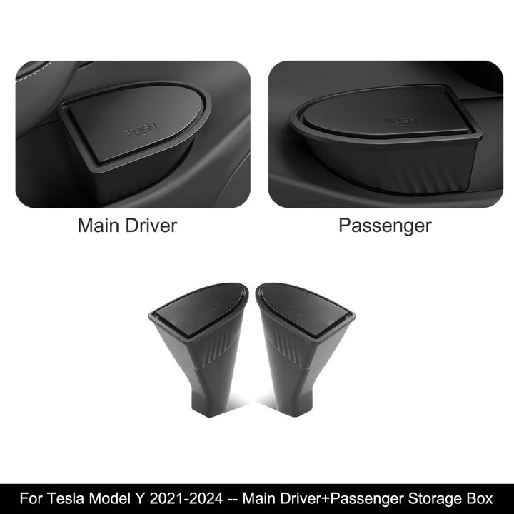 Rear Seat Trash Can & Front Door Push Button Organizer For Tesla Model Y is available at Ludicrous EV.
