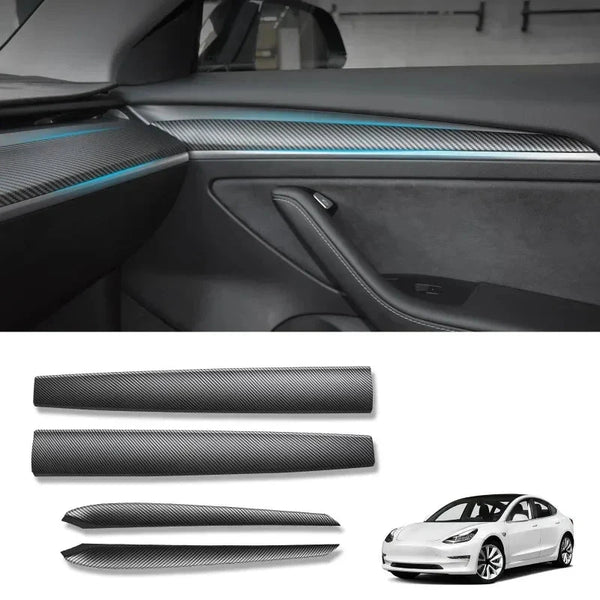 Dashboard Trim Strip for Tesla Model 3 Y Center Console Panel Sticker Cover Carbon Fiber ABS Modely Car Accessories 2017-2023