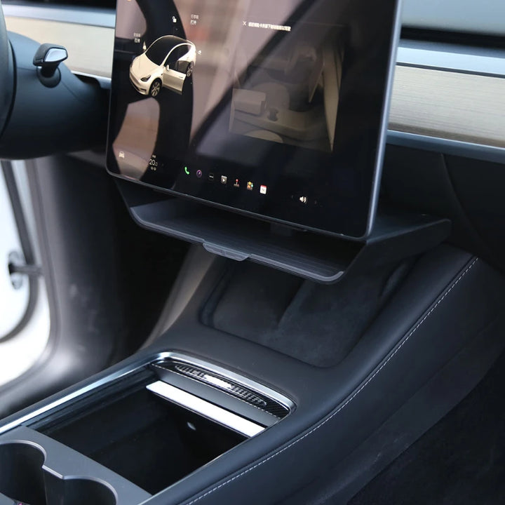 Alcantara Suede Central Control Hub with Phone Charging Cable and Threading Box for Tesla Model 3/Model Y 2017-2023 is available at Ludicrous EV.