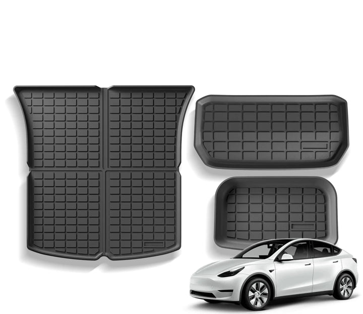 TPE Front and Rear Trunk Protective Mats for Tesla Model Y 2024 is available at Ludicrous EV.