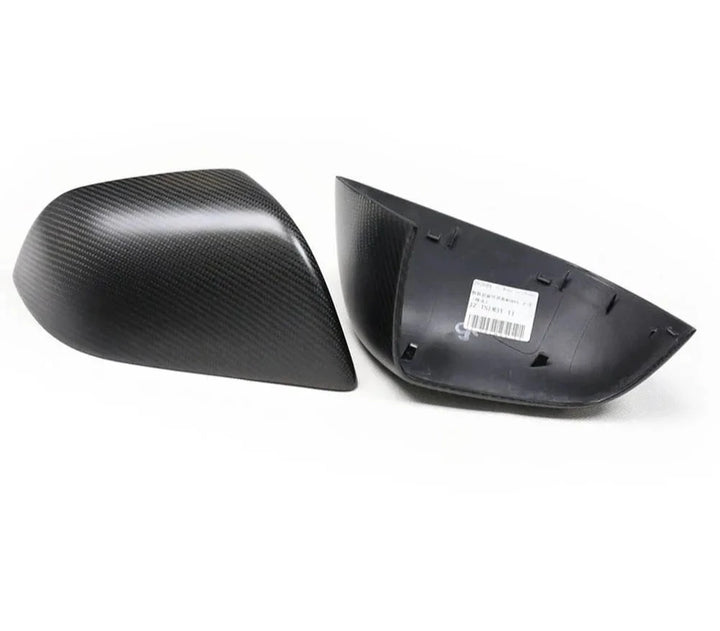 Gloss Black Carbon Fiber Mirror Caps Replacement Style for Tesla Model Y (2019-Up) is available at Ludicrous EV.