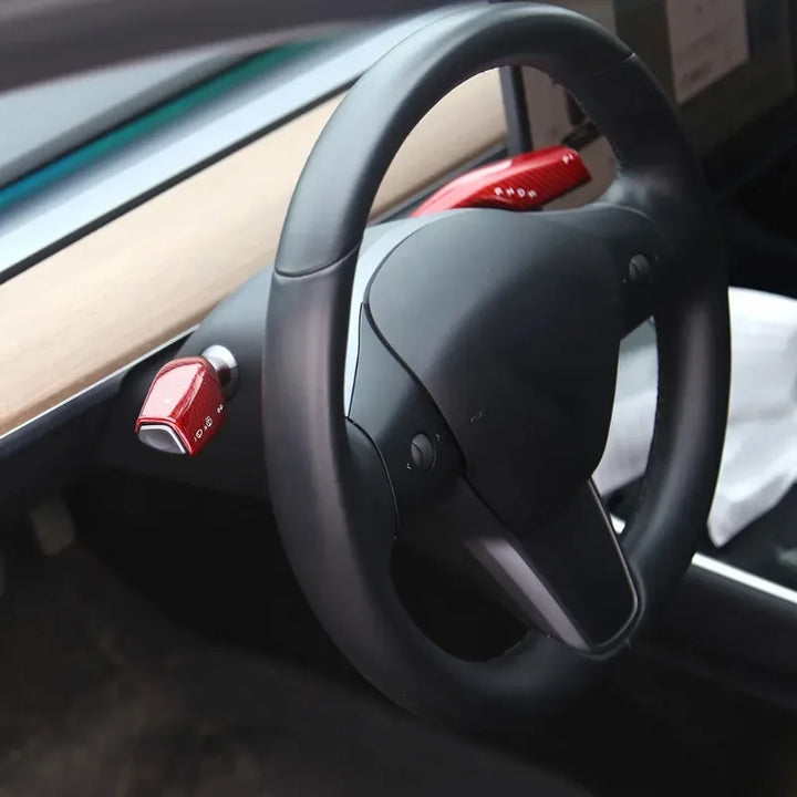 Real Dry Carbon Fiber Gear Lever Patch for Tesla Model 3/Y is available at Ludicrous EV.